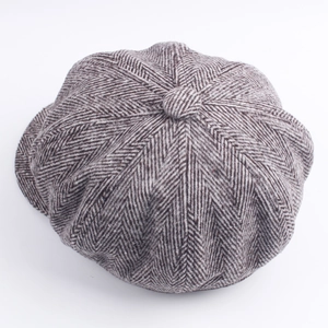 Vintage wool herringbone newsboy cap for men and women in classic brown and white