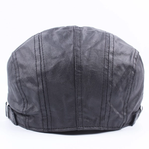 Béret vintage noir pour hommes avec boucles métalliques réglables et tissu texturé