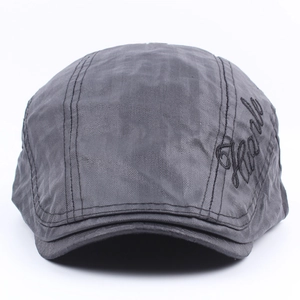 Casquette classique rétro gris foncé en sergé avec détails brodés pour hommes