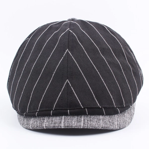 Men's cotton flat cap with black and grey striped patchwork design for autumn