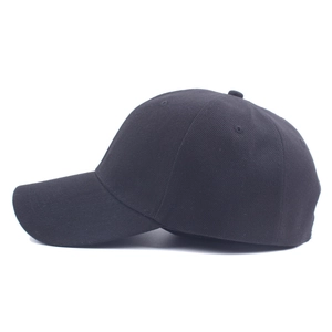 Classic plain black cotton baseball cap in six-panel design for outdoor sun protection