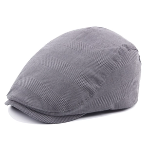 Classic grey plaid flat cap for men and women featuring british vintage cotton texture