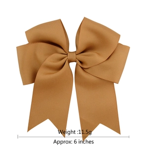 Handmade 6-inch khaki grosgrain ribbon hair bow clip with long double fishtail streamers