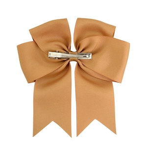 6 inch brown ribbed grosgrain ribbon fishtail bow hair clip with silver alligator clip