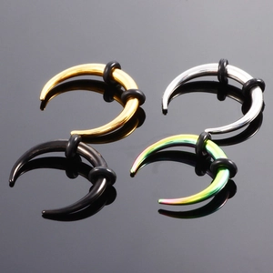 Set of four stainless steel buffalo horn nose rings in gold, silver, black and rainbow colors