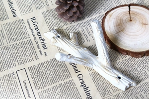 Rustic white branch wall hook in cast iron with vintage finish and mounting holes