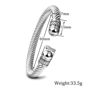 7mm silver stainless steel cable wire open bangle with technical size measurements