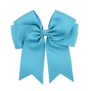 Sky blue 6-inch grosgrain ribbon hair bow with fishtail streamers and double layers