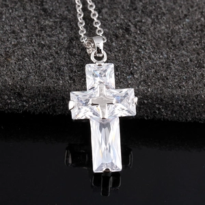 Cross necklace pendant with AAA cubic zirconia in silver tone for a brilliant shine