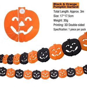 3m Halloween pumpkin paper garland hanging decoration in classic orange and black