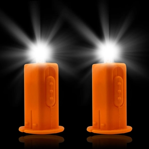 Pair of orange LED light emitters for Halloween paper lanterns with white glowing effect