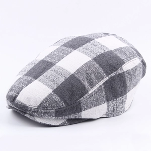 Classic grey checkered ivy cap for men and women featuring breathable fabric and sleek fit