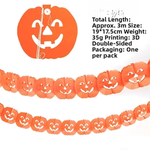 Detail view of 3-meter orange pumpkin paper garland with 3D honeycomb structure