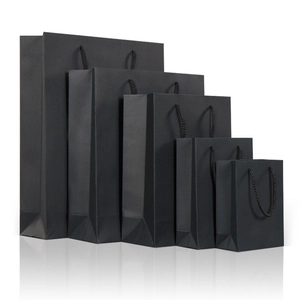 Elegant Black Card Paper Gift Bags With Rope Handles For Wedding Party Shopping Boutique Packaging Solid Color Matte Finish