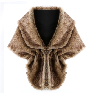Elegant brown faux fur shawl for women with soft plush texture and natural fur patterns