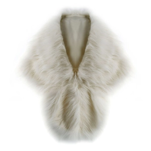 Close-up detail of soft white faux fur texture on a luxury winter shawl for women