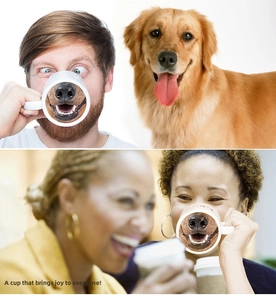 Close-up of novelty ceramic dog nose mug featuring a golden retriever snout design