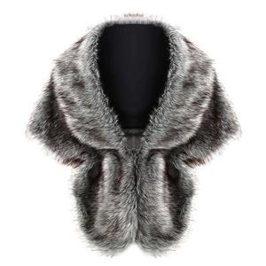 Detail shot of faux fur shawl texture in black and white pattern with realistic soft fibers
