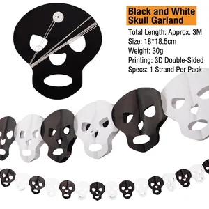 3m Halloween black and white ghost paper garland banner for spooky party venue decoration