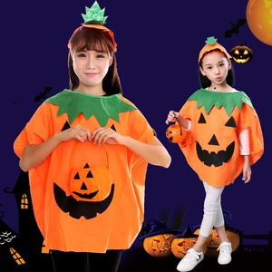 Halloween pumpkin costume cape set for kids and adults, cute holiday party dress up outfit.