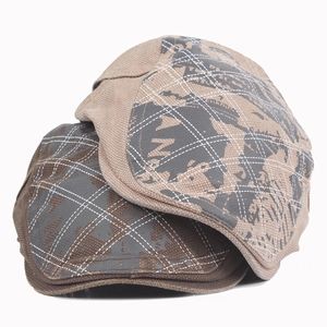 Classic cotton plaid beret hat for men featuring vintage stitched diamond patterns