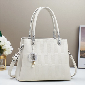 Urban Embossed PU Leather Tote Bag With Star Moon Pendant Artificial Pearl Decor Top Handle Crossbody Shoulder Bag For Women