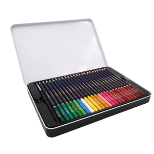 Vista detallada del juego de lápices de colores acuarelables Nyoni en caja metálica