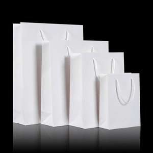 White Paper Gift Bag Thickened Cardstock Handheld Shopping Packaging For Parties Events Solid Color Plain Elegant