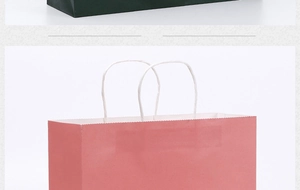 Detail of eco-friendly pink and dark green paper shopping bags with sturdy rope handles