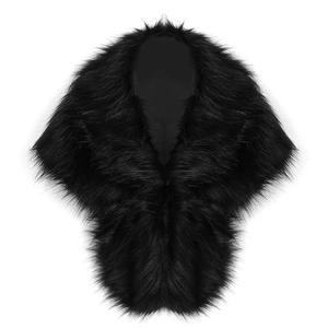 Close-up detail of luxurious black faux fur texture on bridal winter shawl for women