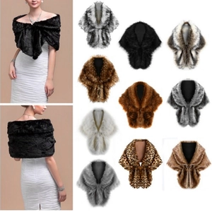 Women Elegant Faux Fur Shawl Short Wrap Wedding Party Bridal Cape Shrug Winter Warm Faux Fox Fur Scarf Accessories