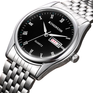 Montre Quartz Acier Inoxydable Étanche Lumineuse Double Calendrier Chiffres Romains Business Casual Homme Femme