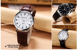 Three vintage quartz watches with crocodile texture leather straps and silver polished cases