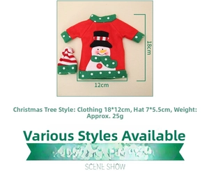 Detail of Christmas wine bottle cover set with snowman embroidery and festive striped hat