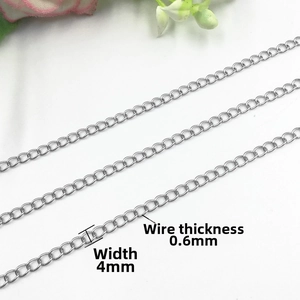 Detail view of 4mm wide stainless steel flat cross chain with 0.6mm wire diameter