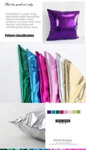 Detail shot of multi-color metallic faux leather pillow covers with shiny finish