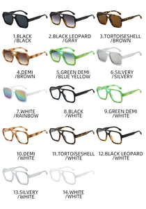 Grid display showcasing fourteen color variations of oversized square pilot sunglasses styles