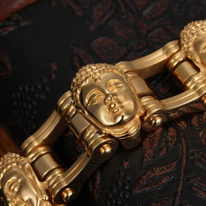Golden buddha head motorcycle chain bracelet in vintage stainless steel finish
