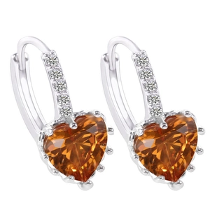 Elegant heart-shaped orange zircon earrings in silver finish with pavé set accents