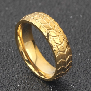 6mm Vintage Gold Edelstahl Reifenprofil Ring für Herren mit texturiertem Relief Design