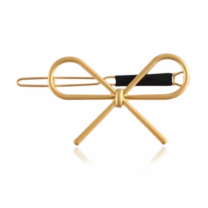 Matte gold bow hair clip made of zinc alloy with black anti-slip rubber sleeve for women