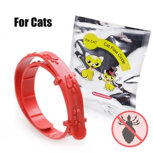 Collier anti-puces rouge pour chat avec emballage antiparasitaire naturel et icône