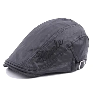 Béret Casquette Homme Vintage Coton Sergé Avec Boucle Métallique Réglable Broderie Style Britannique Rétro Newsboy Cap
