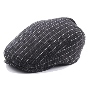 Vintage British Plaid Striped Cotton Flat Cap Adjustable Newsboy Beret Hat For Men And Women Retro Ivy Cap