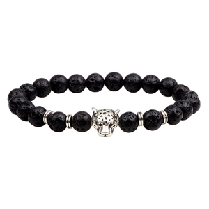 Leopard Head Beaded Bracelet Tiger Eye Stone Lava Rock Snakeskin Agate Alloy Animal Charm Unisex Fashion Jewelry