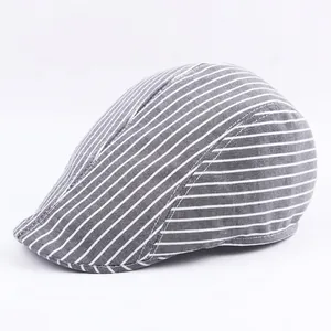 Striped Flat Cap Cotton Polyester Blend Vintage British Style Adjustable Ivy Newsboy Hat For Men Women Casual