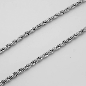 Polished silver stainless steel rope chain necklace with intricate twisted link detail