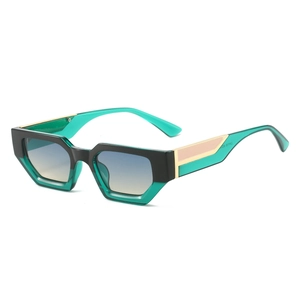Fashionable hexagonal small frame sunglasses with black-green finish and gradient lenses