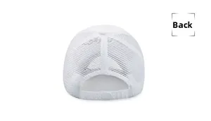 Vue arrière de la casquette trucker en mesh blanc avec fermeture snapback réglable