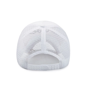 Vue arrière du chapeau trucker blanc en maille respirante avec fermeture snapback